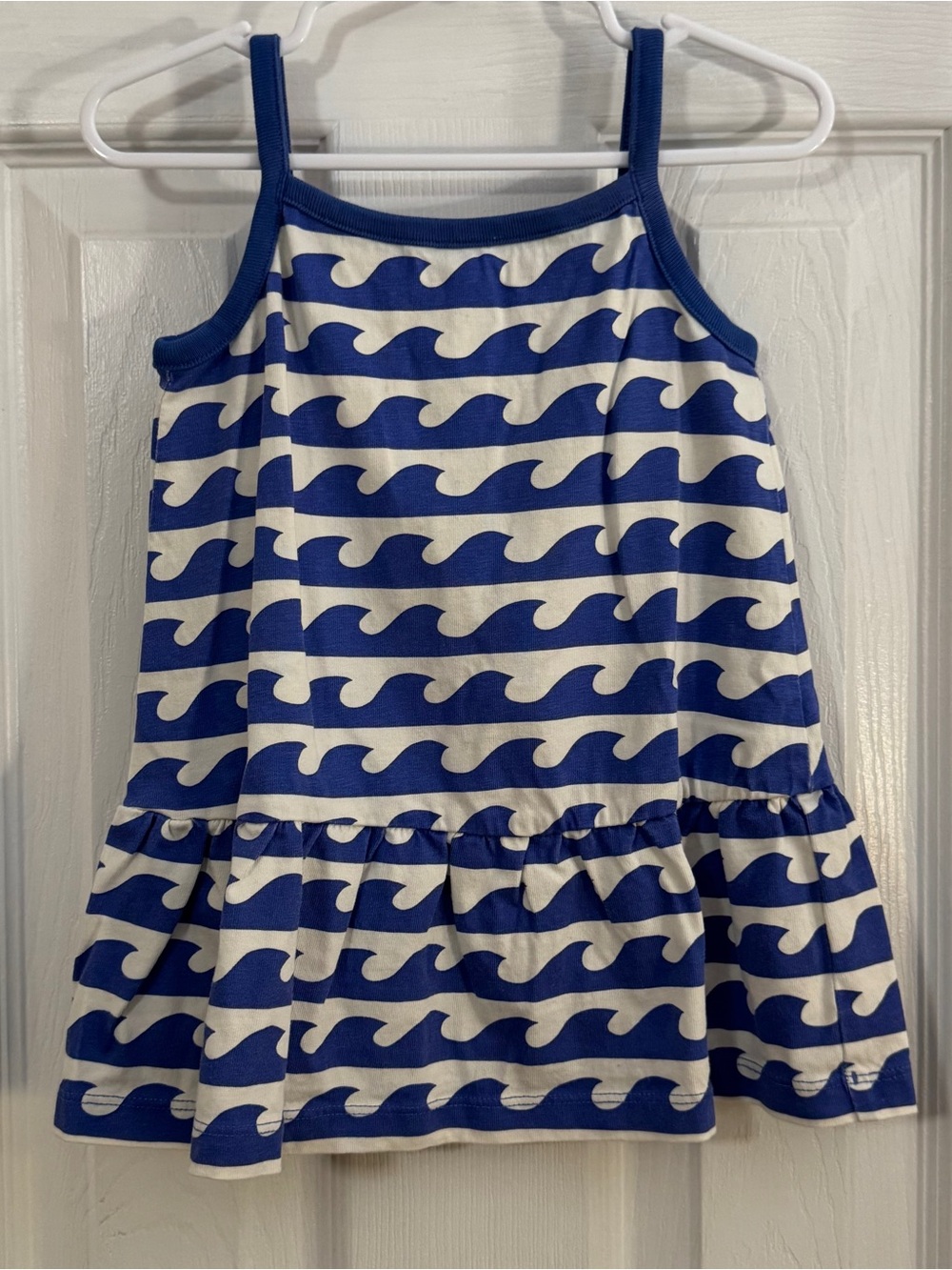 Hanna Andersson Baby Girl Blue and White Wave Tank Dress with Bottom Ruffles